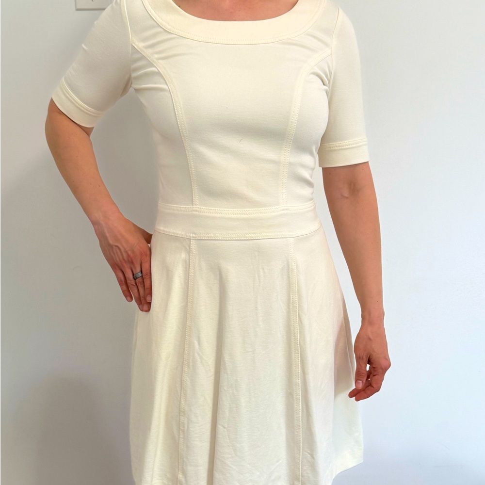Pink Tartan Cream A-Line Midi Dress Short Sleeve